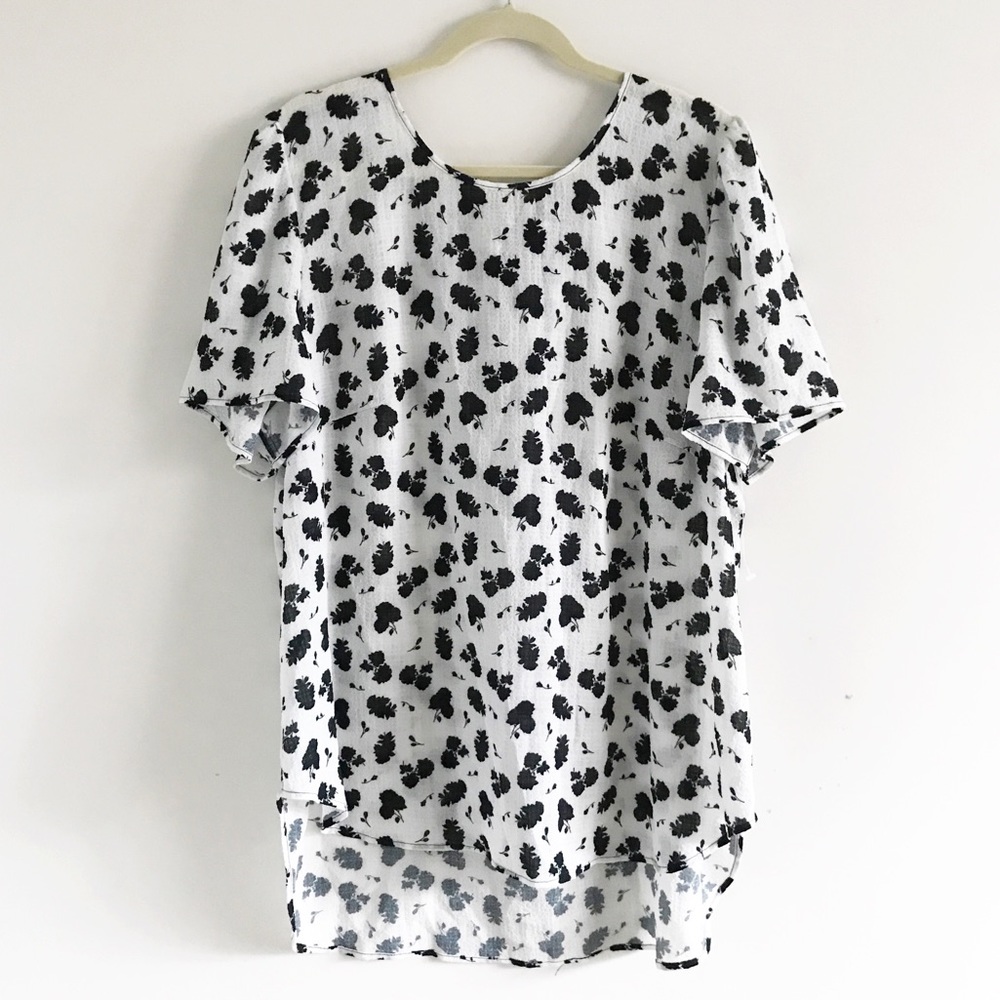 ๐4/$20 NWOT Spense Black White Floral Gingham Top 1X - Picture 1 of 11